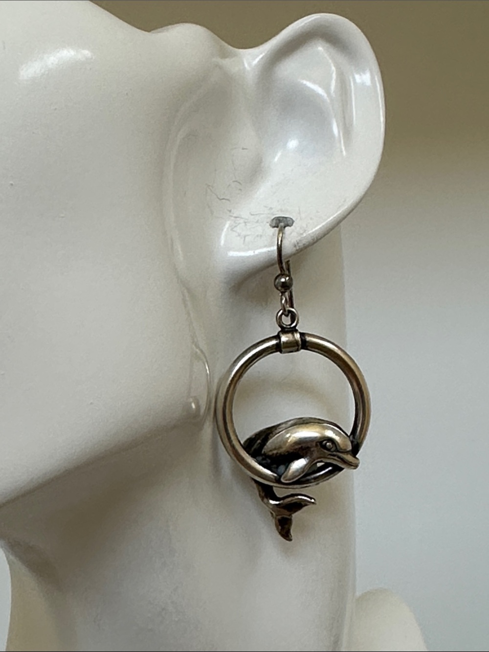 925 Sterling Silver Dolphin Hoop Drop Earrings